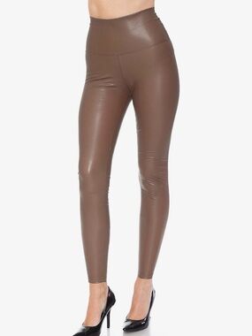 Leggings Depot High-Waist Faux Leather Leggings - Brown